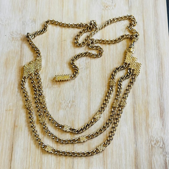 ST. John Chain Multi Belt Necklace VTG signed Gold Plated High end designer 38\